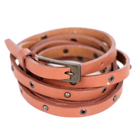Voicemail TAN BROWN LEATHER 3/8"Wd STUDDED WRAP DRESS WOMEN'S BELT Sz M (F97 - Picture 5 of 12